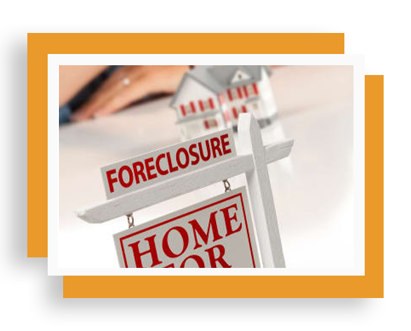 A row of foreclosure signs sitting on top of each other.